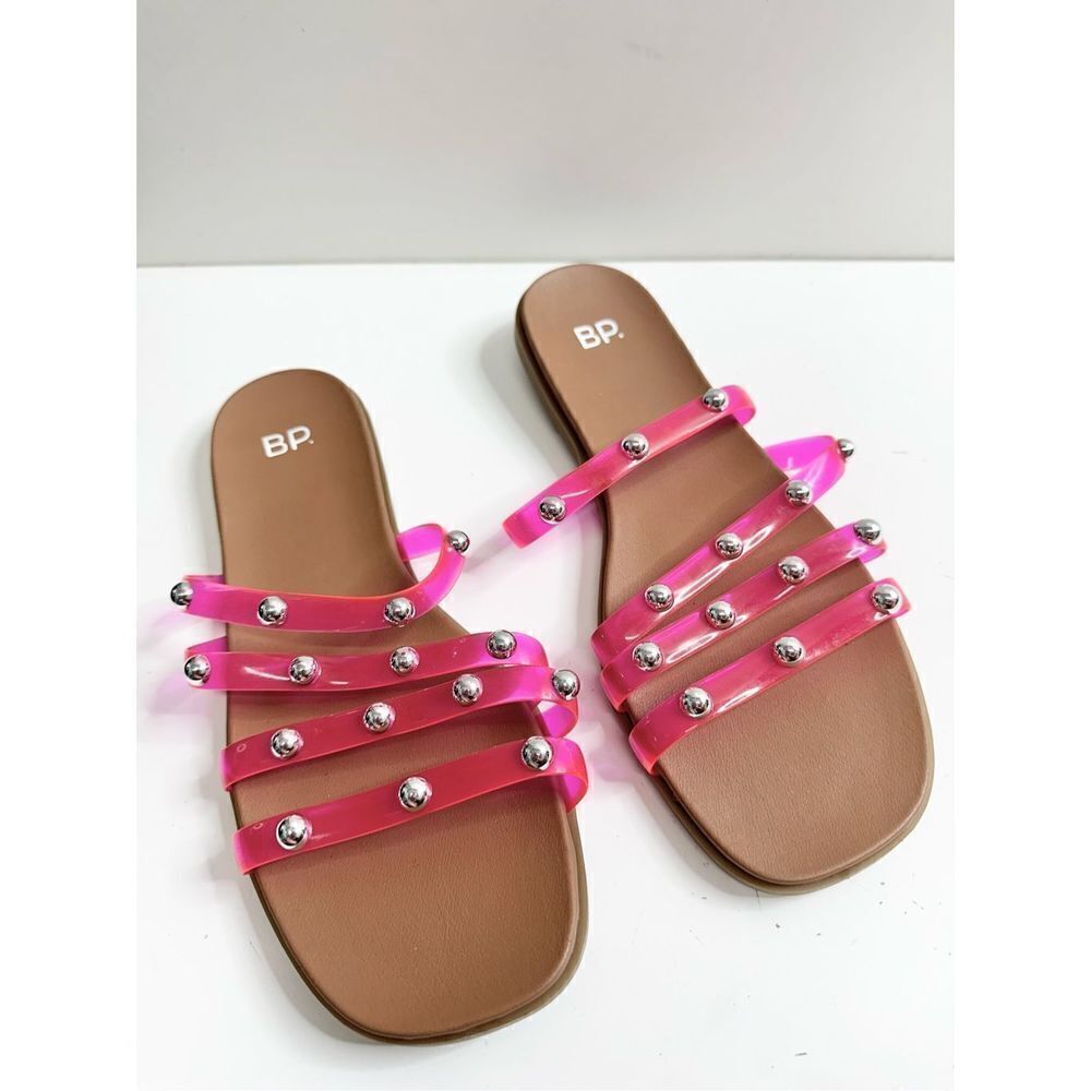 BP Sandals Womens Size 6 Slip On Open Toe Studded Pink Slides - Picture 2 of 6